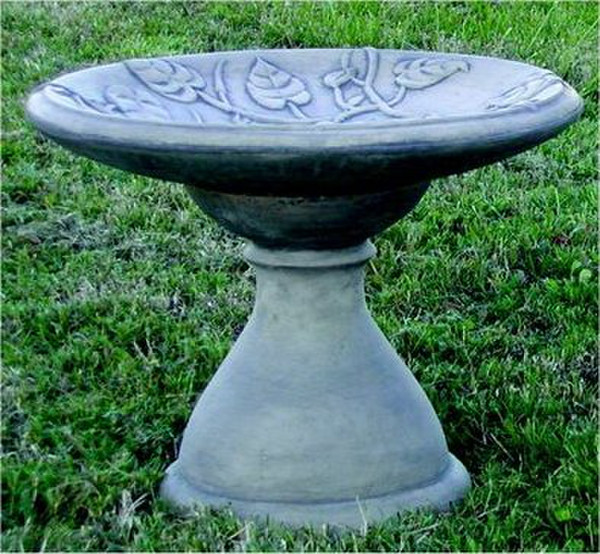 Stone Bird bath with vines in bowl - Cement for outdoor use